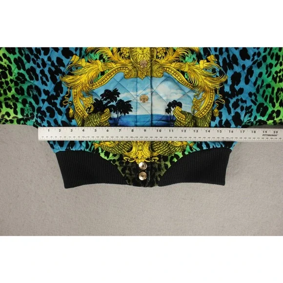 Versace‎ for H&M Leopard Tropical Baroque Cropped Bomber Jacket Blue Green US 6 - Picture 6 of 10